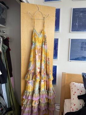 BURRYCO Yellow Pink Floral Maxi Dress